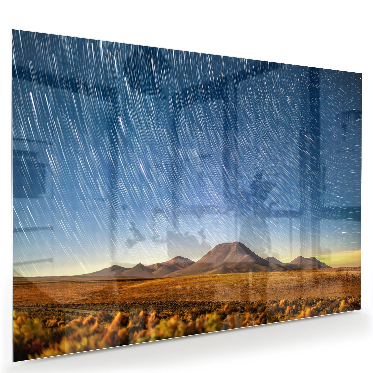 Glasbild mit Sternenhimmel über den Bergen – Glasbild aus Sicherheitsglas, Größe 60x40
