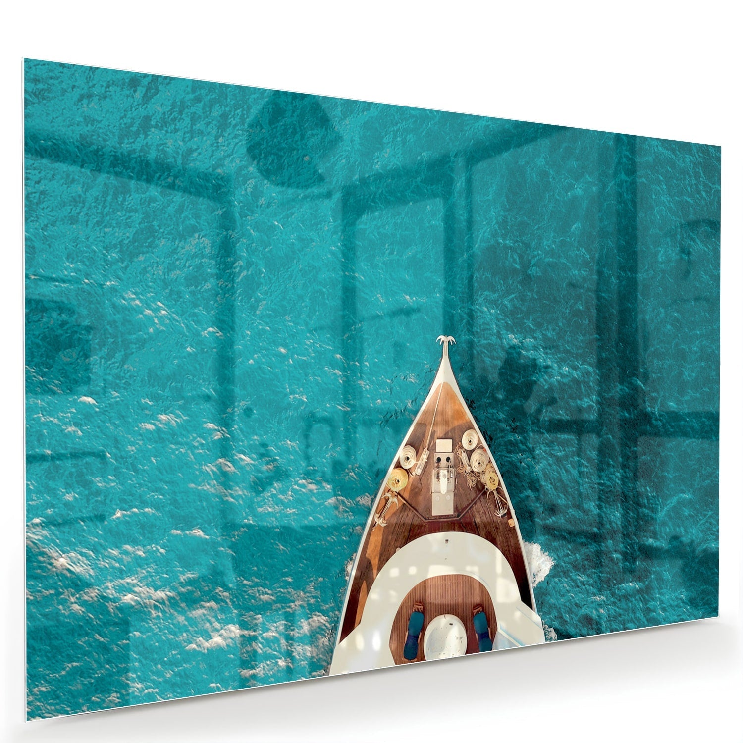 Glasbild mit einem Boot über Wasser – Glasbild aus Sicherheitsglas, Größe 60x40