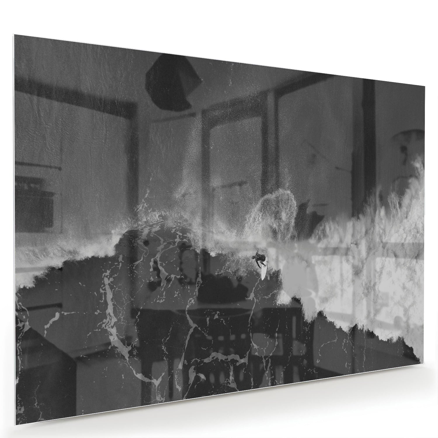 Abstraktes Schwarz-Weiß-Glasbild für ein modernes Interieur – Glasbild aus Sicherheitsglas, Größe 60x40