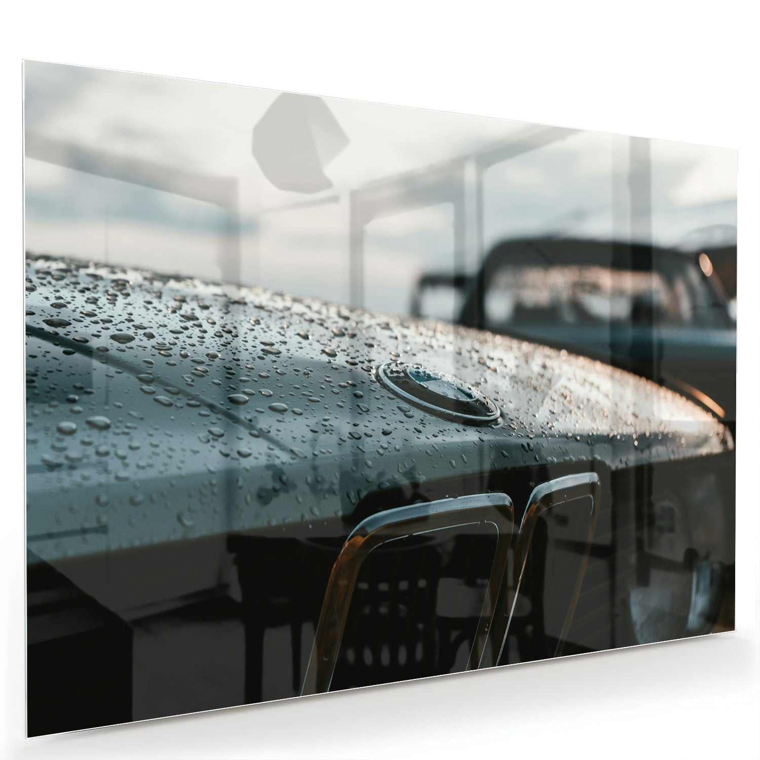 Glasbild mit nasser Autoscheibe – Stilvolles Interieur – Glasbild aus Sicherheitsglas, Größe 60x40