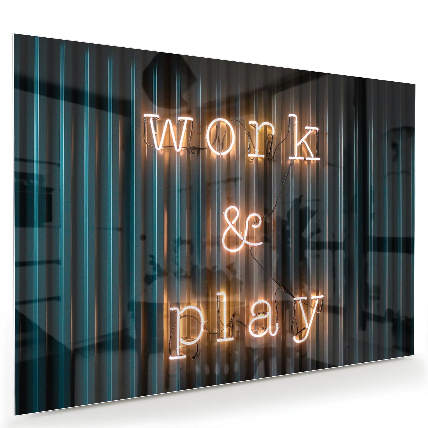 Glasbild mit 'Work & Play' Beleuchtung – Glasbild aus Sicherheitsglas, Größe 60x40