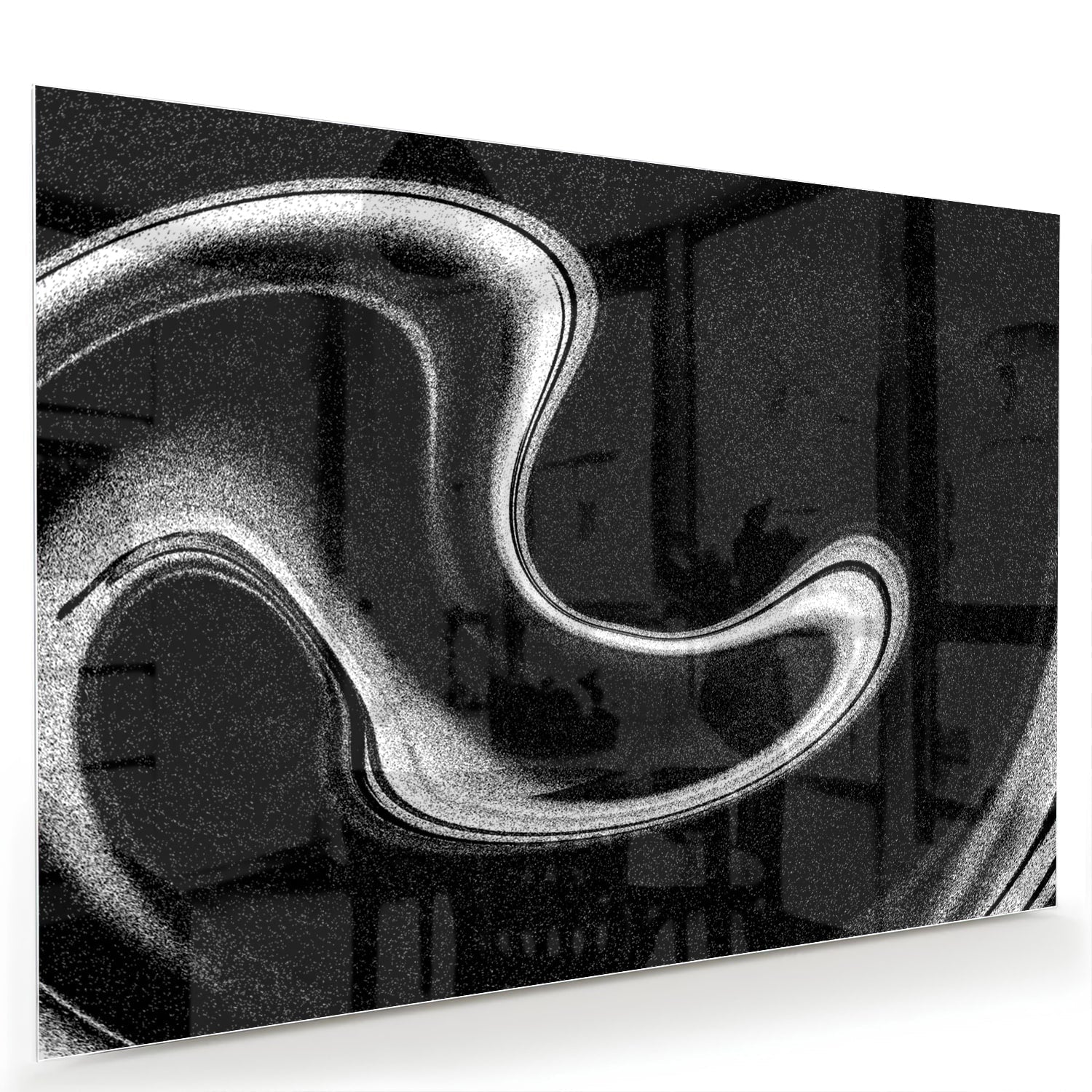 Schwarz-Weiß-Glasbild mit wellenförmigen Linien – Glasbild aus Sicherheitsglas, Größe 60x40