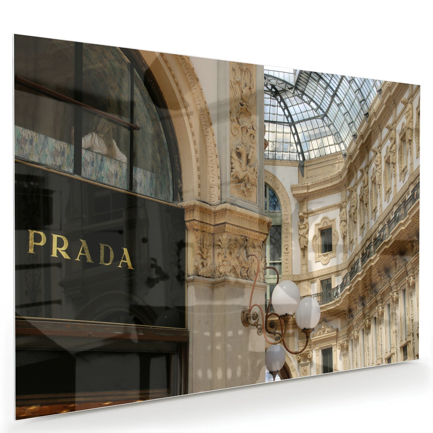 Elegantes Glasbild mit Luxus-Boutique – Glasbild aus Sicherheitsglas, Größe 60x40