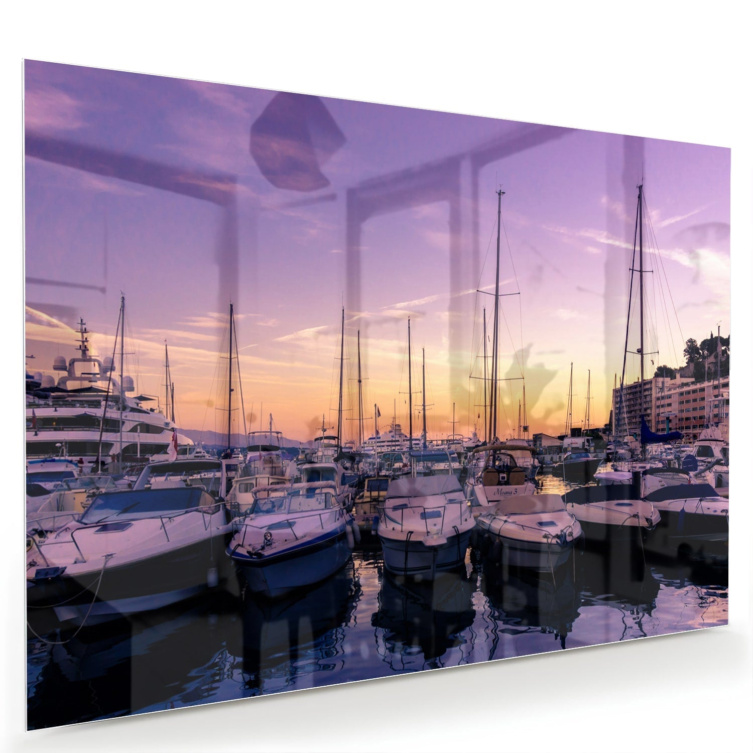 Glasbild mit Sonnenuntergang am Hafen – Glasbild aus Sicherheitsglas, Größe 60x40