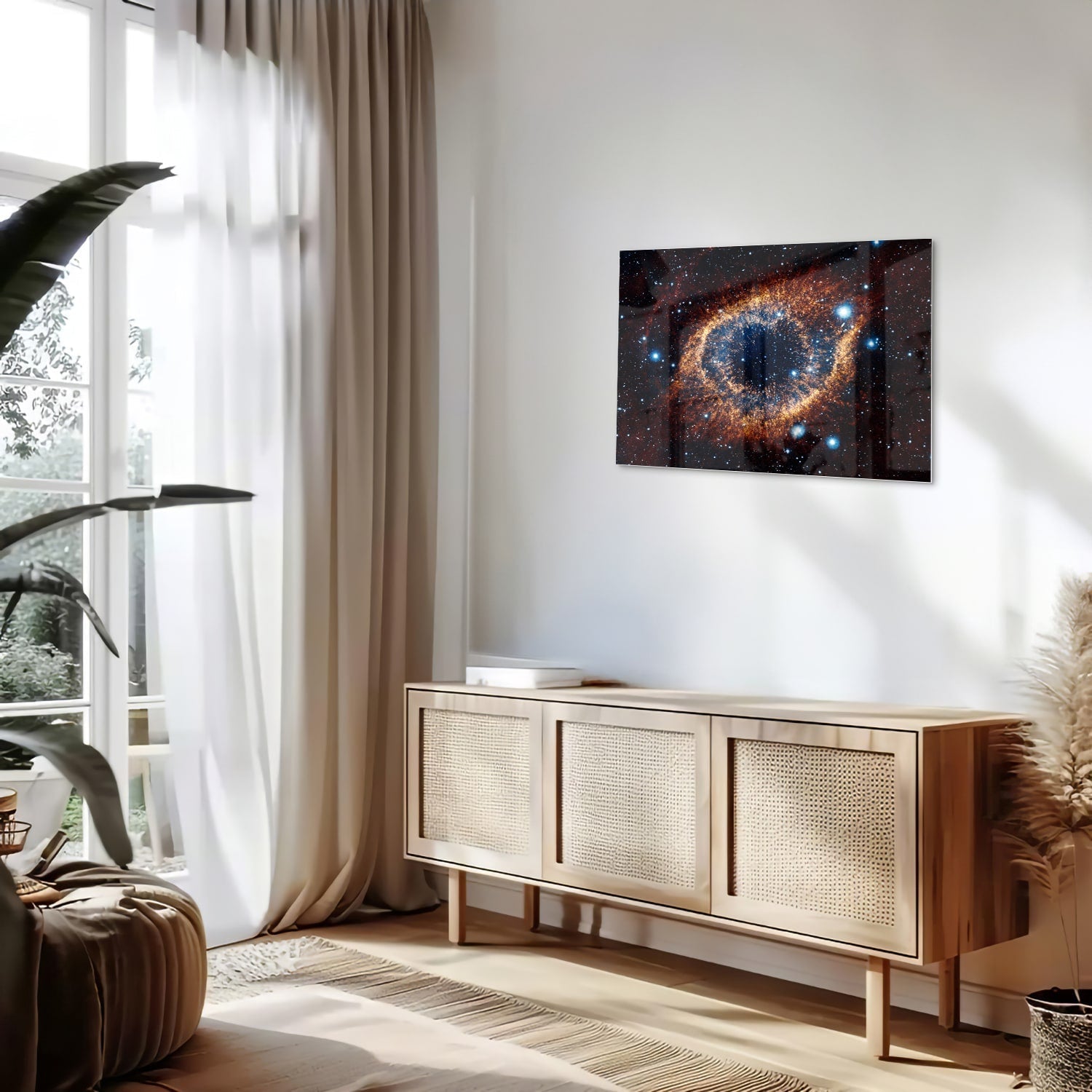 Kosmisches Glasbild mit Galaxie – Glasbild aus Sicherheitsglas, Größe 80x30