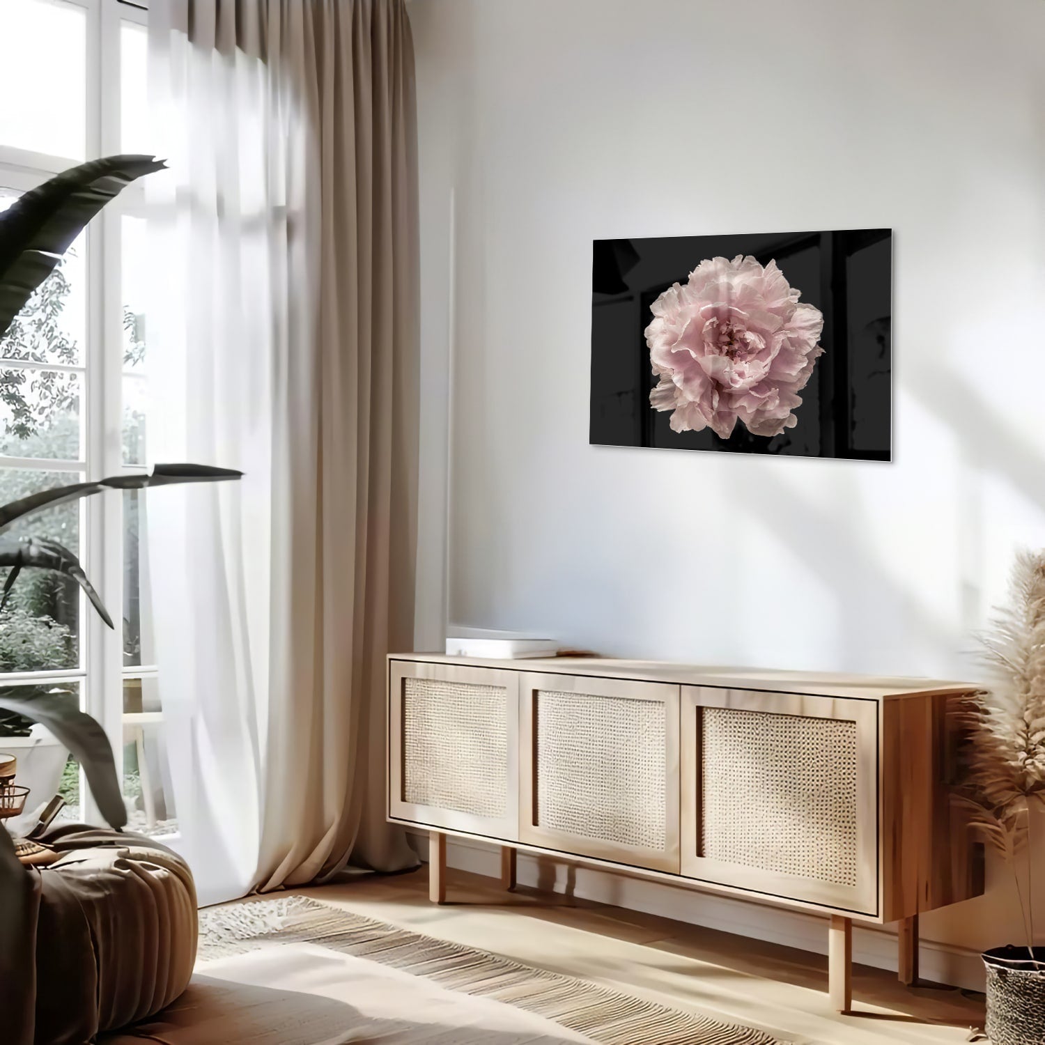Elegantes Glasbild mit Rosenblüte auf schwarzem Hintergrund – perfekt für Ihr Interieur – Glasbild aus Sicherheitsglas, Größe 80x30