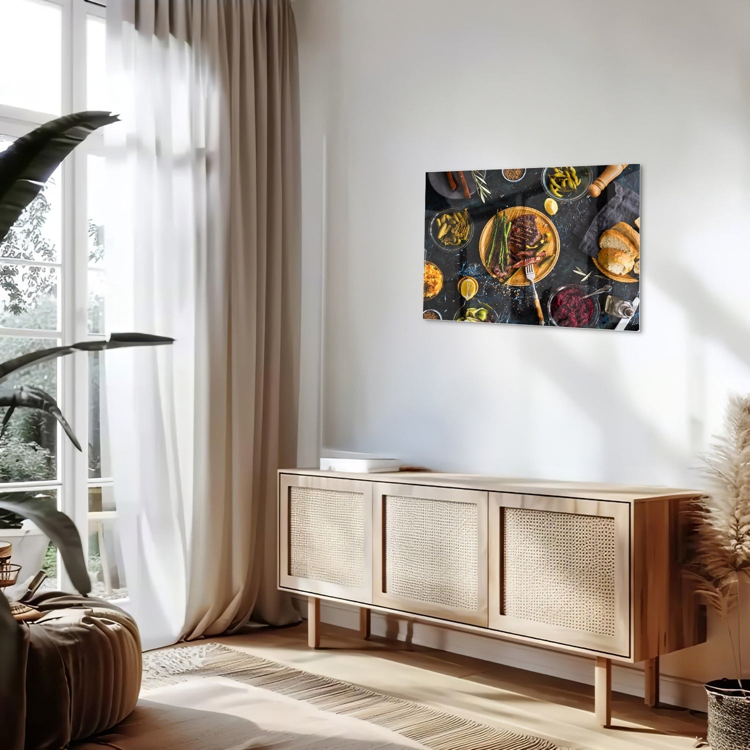 Kulinarisches Glasbild mit verführerischen Speisen – Glasbild aus Sicherheitsglas, Größe 80x30