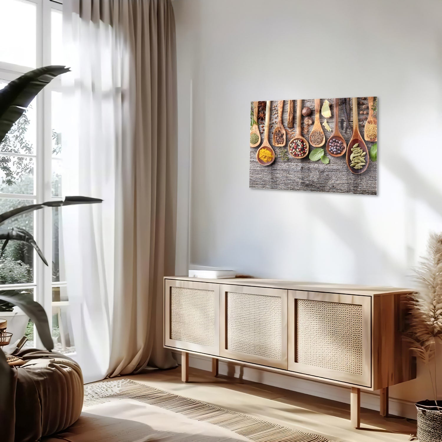 Glasbild mit natürlichen Rezepten im Löffel-Design – Glasbild aus Sicherheitsglas, Größe 80x30