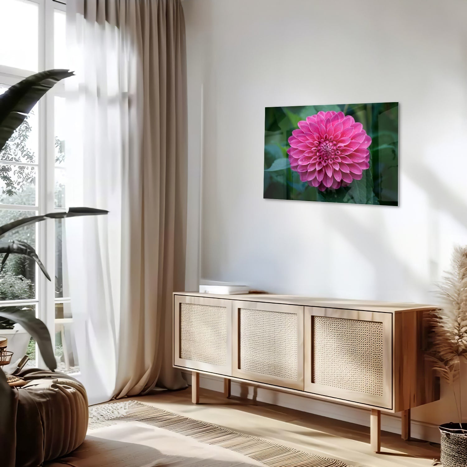 Wunderschönes Glasbild mit rosa Blume – Glasbild aus Sicherheitsglas, Größe 80x30