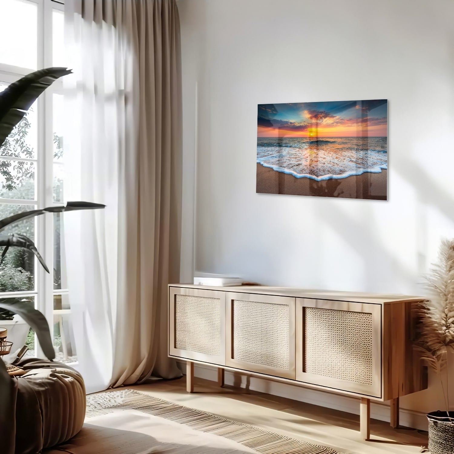 Glasbild – Sonnenuntergang am Strand – Glasbild aus Sicherheitsglas, Größe 80x30