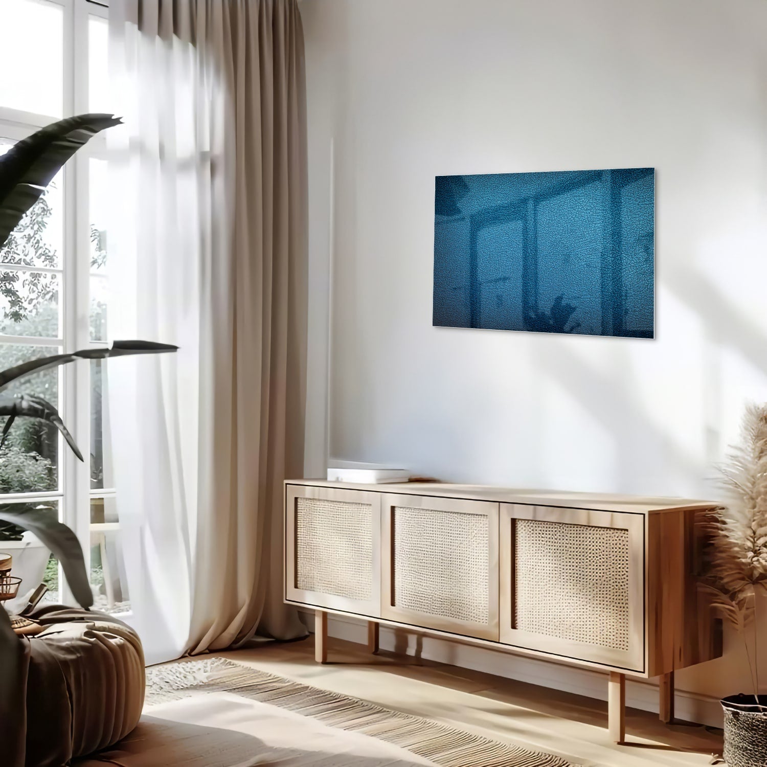 Blaues Glasbild mit Reflexionseffekt – Glasbild aus Sicherheitsglas, Größe 80x30