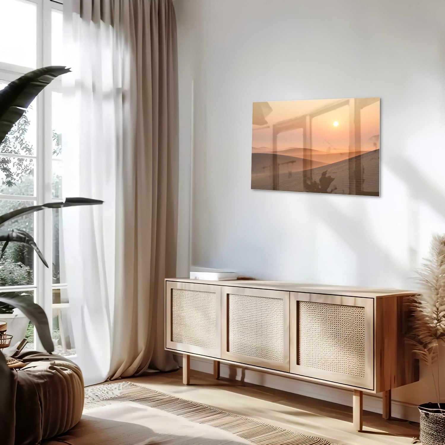 Glasbild mit Sonnenuntergang in warmen Farbtönen – Glasbild aus Sicherheitsglas, Größe 80x30