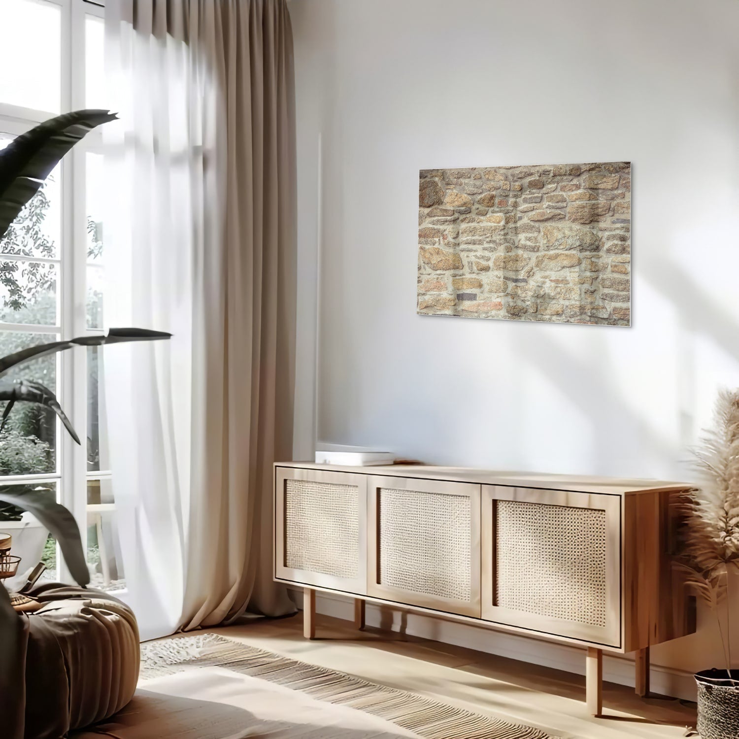 Glasbild mit rustikaler Steinwand – Glasbild aus Sicherheitsglas, Größe 80x30