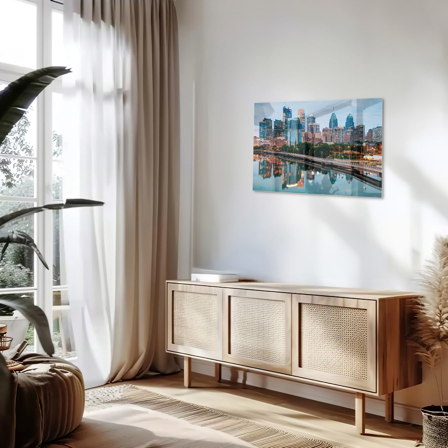 Modernes Glasbild mit Stadtansicht – Glasbild aus Sicherheitsglas, Größe 80x30