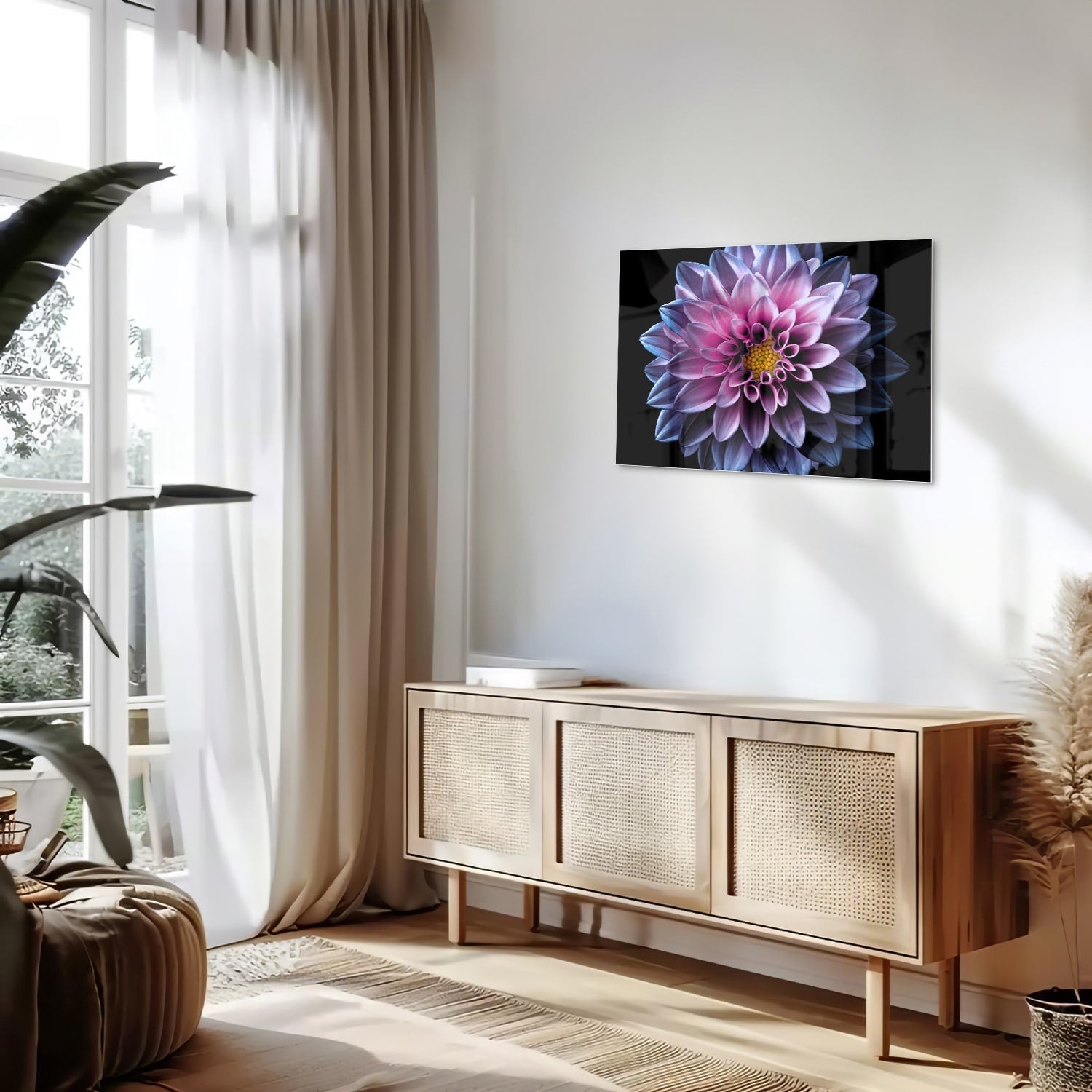 Elegantes Glasbild mit rosa Blume – Glasbild aus Sicherheitsglas, Größe 80x30
