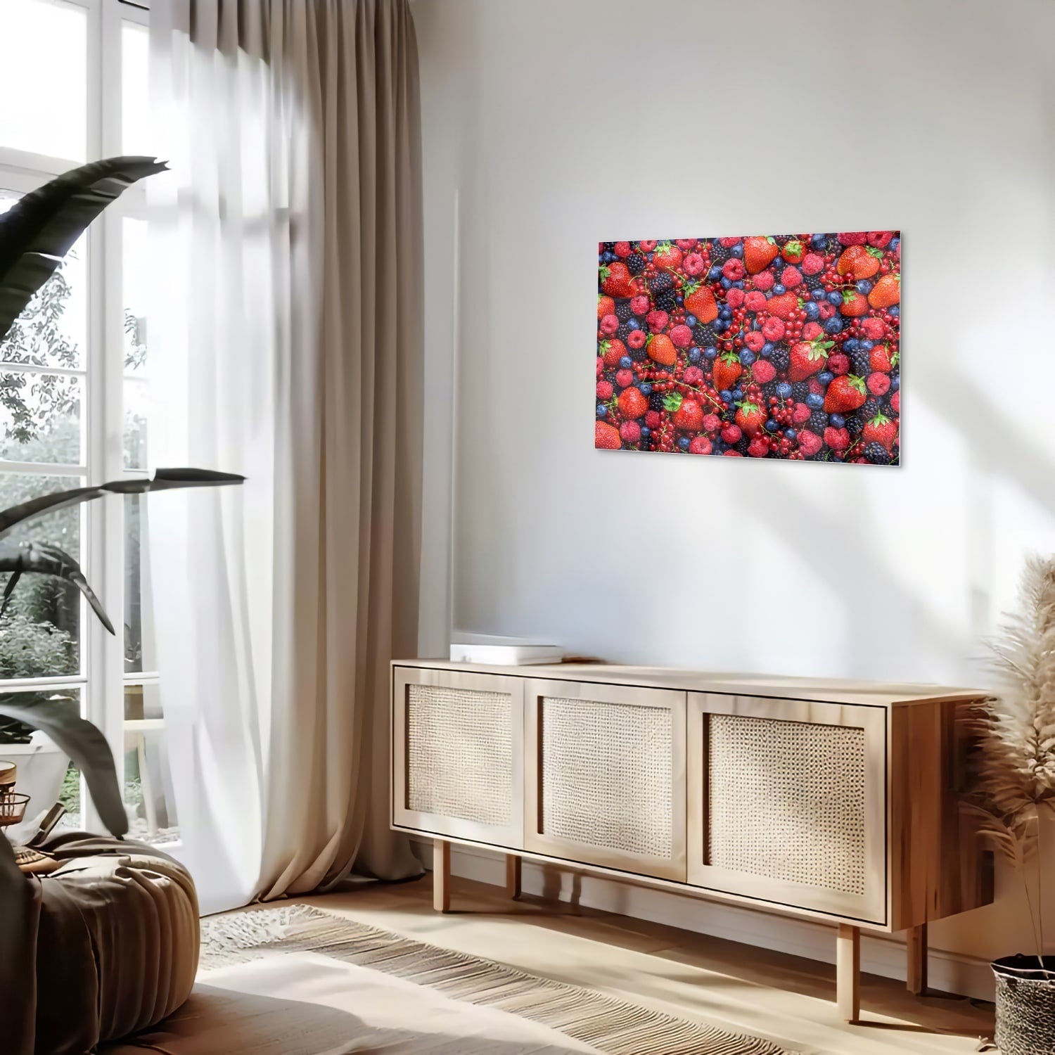 Farbenfrohes Glasbild mit Beeren und Früchten – Glasbild aus Sicherheitsglas, Größe 80x30