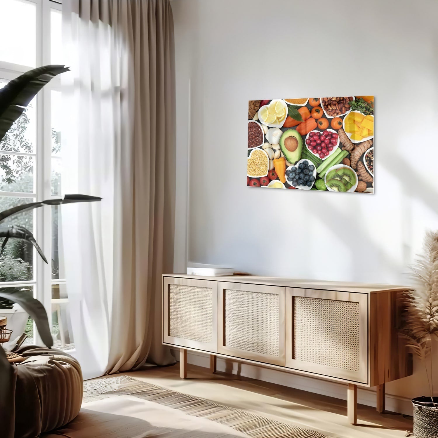 Fröhliches Glasbild mit Früchten für die Küche – Glasbild aus Sicherheitsglas, Größe 80x30
