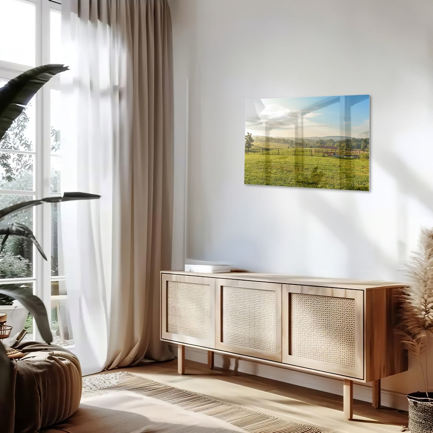 Glasbild mit atemberaubender grüner Wiese – Glasbild aus Sicherheitsglas, Größe 80x30
