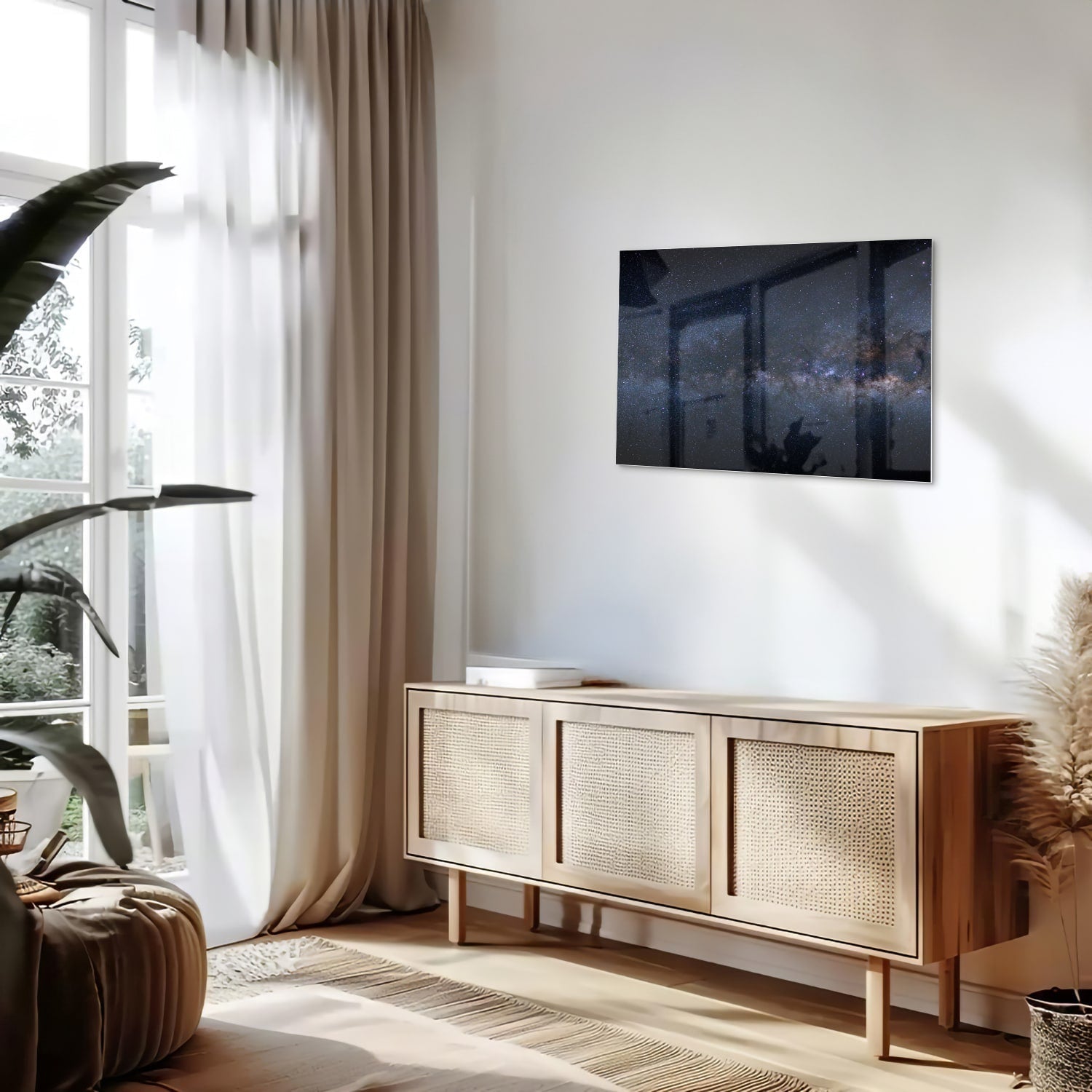 Glasbild mit einem bezaubernden Sternenhimmel – Glasbild aus Sicherheitsglas, Größe 80x30