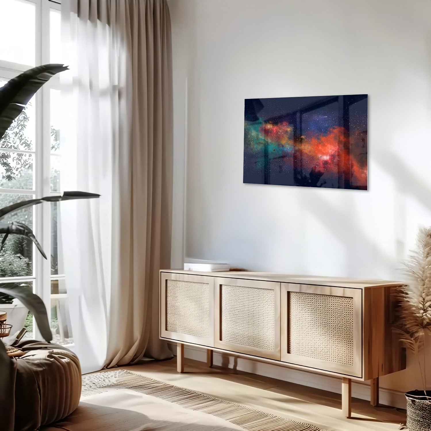 Leuchtendes Glasbild mit Galaxie – Glasbild aus Sicherheitsglas, Größe 80x30