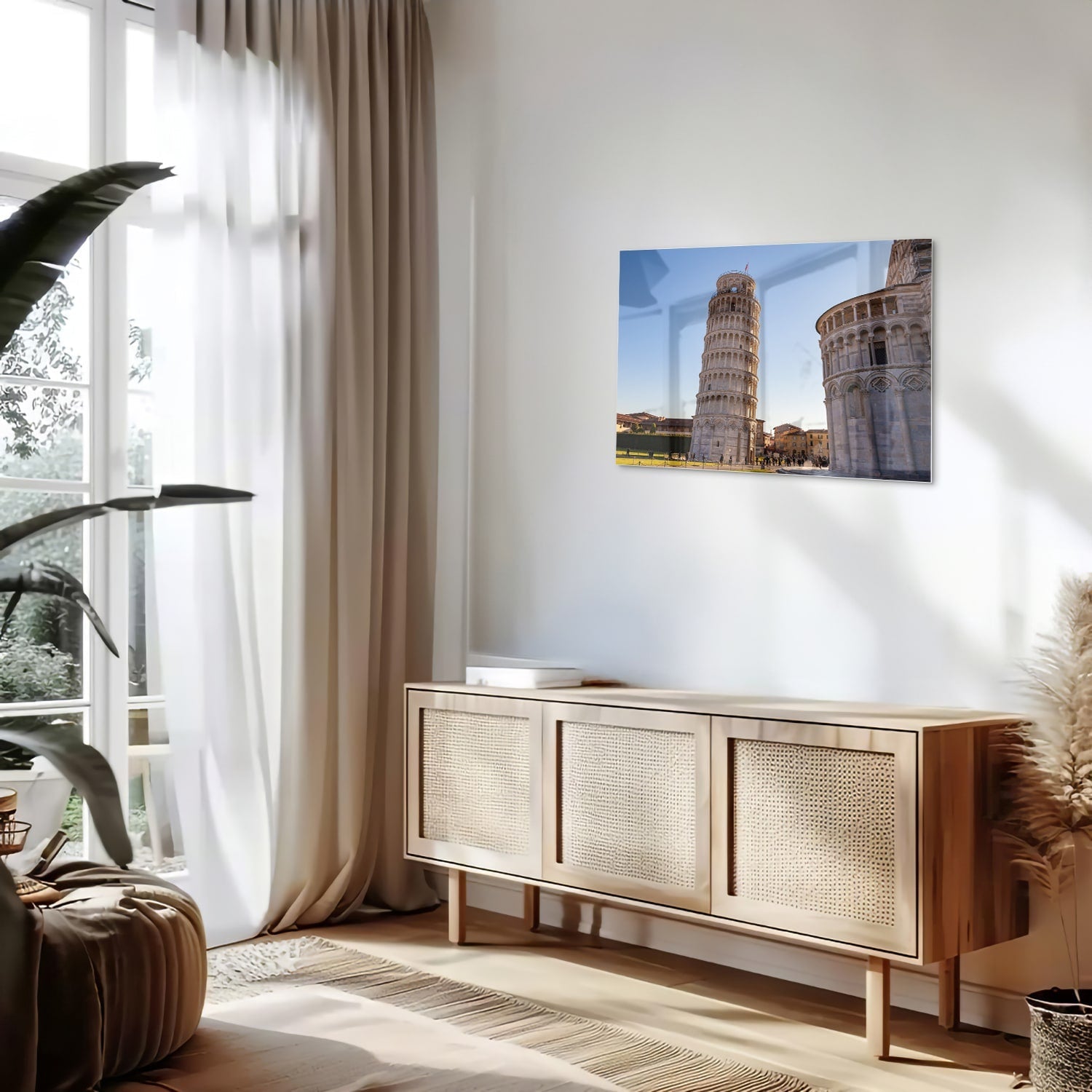 Glasbild mit dem Schiefen Turm von Pisa – Glasbild aus Sicherheitsglas, Größe 80x30