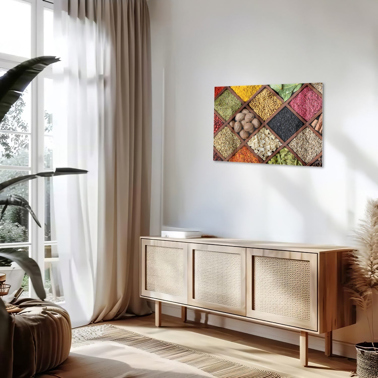 Farbenfrohes Glasbild mit Gewürzen – Glasbild aus Sicherheitsglas, Größe 80x30