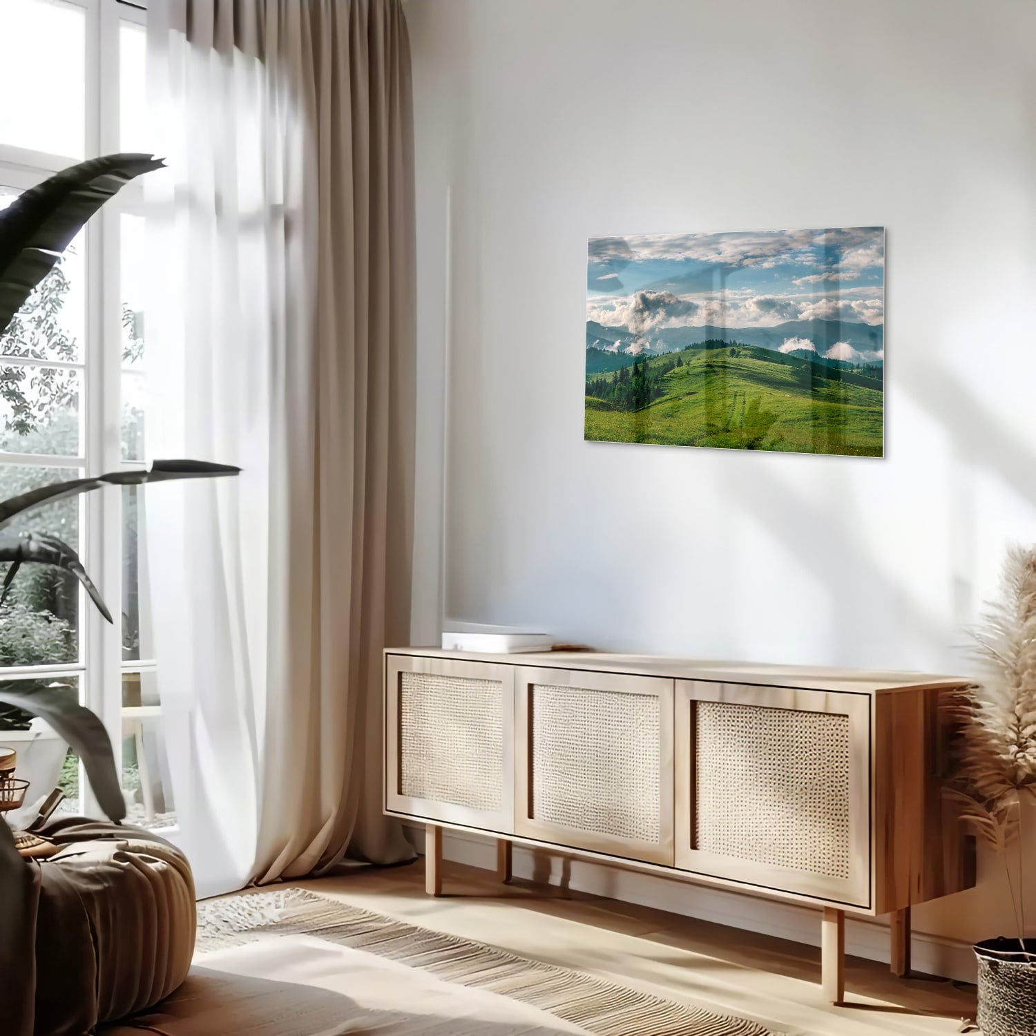 Glasbild mit atemberaubender Berglandschaft – Glasbild aus Sicherheitsglas, Größe 80x30
