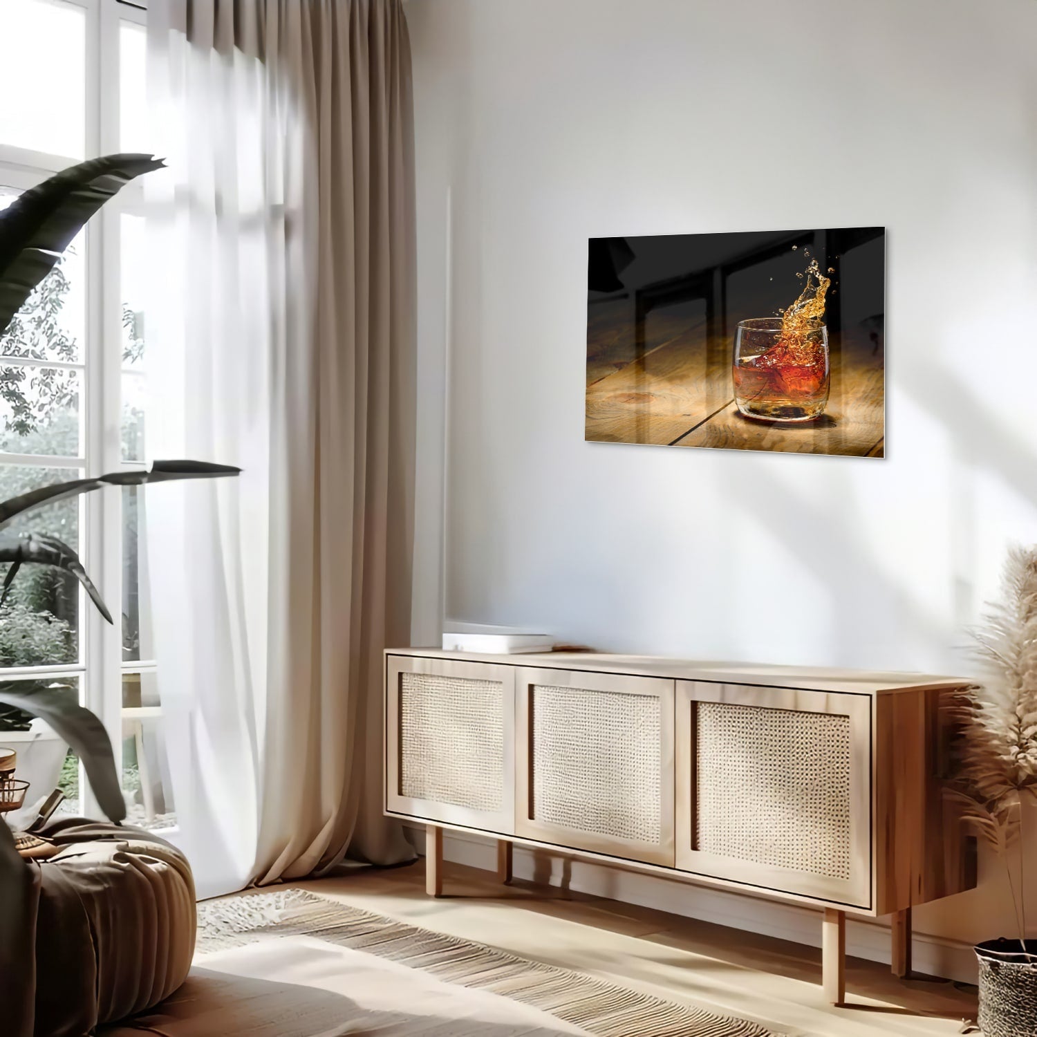 Glasbild mit spritzigem Getränk – Glasbild aus Sicherheitsglas, Größe 80x30