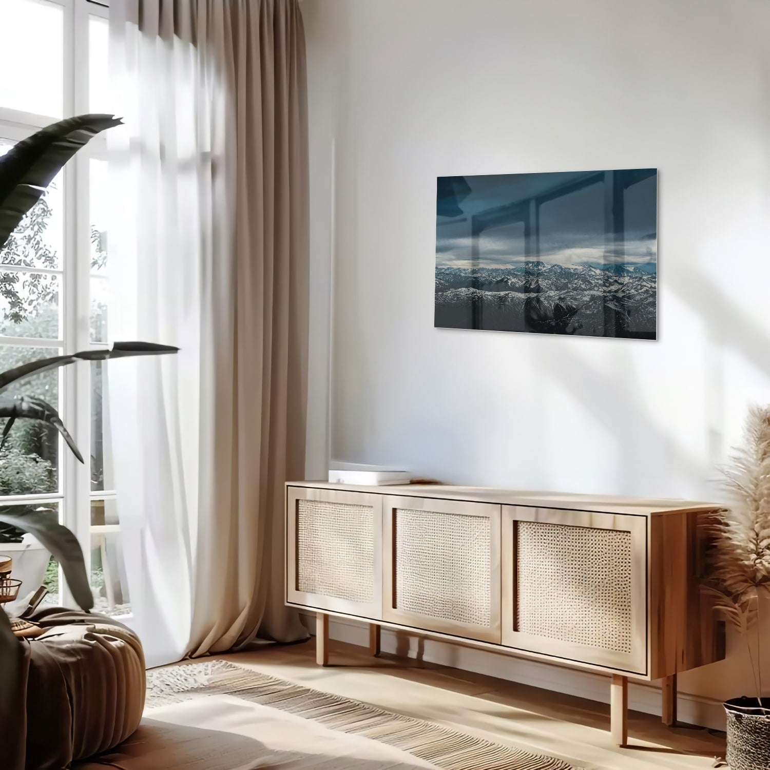 Glasbild mit majestätischer Berglandschaft – Glasbild aus Sicherheitsglas, Größe 80x30