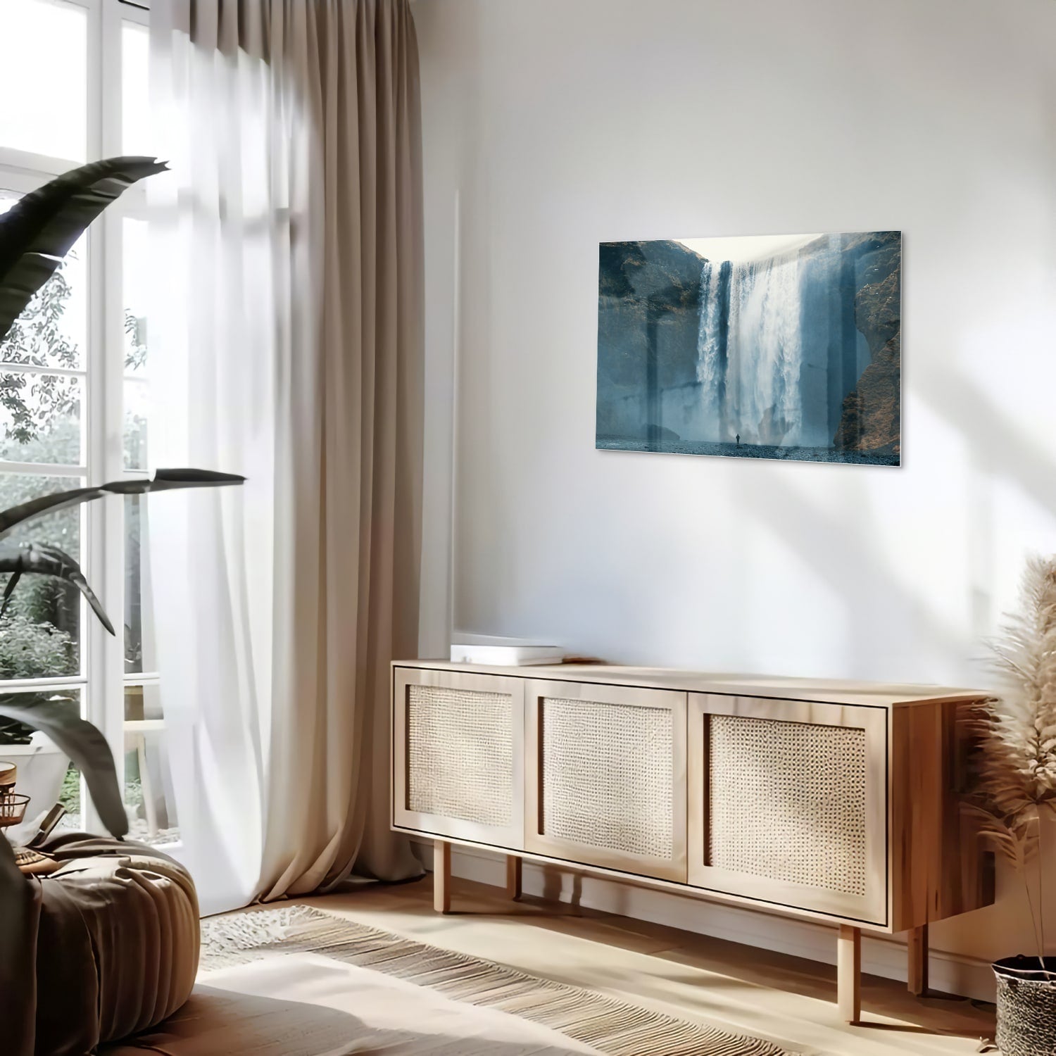 Atemberaubendes Glasbild mit Wasserfall – Glasbild aus Sicherheitsglas, Größe 80x30