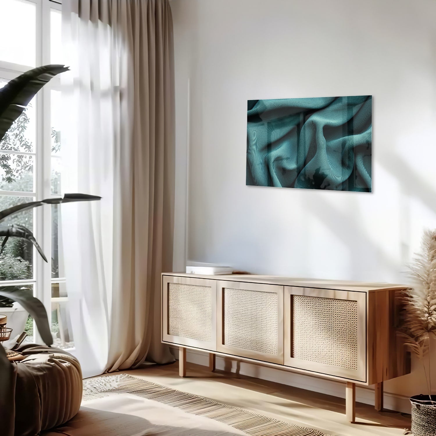 Elegantes Glasbild mit blau-grünem Design – Glasbild aus Sicherheitsglas, Größe 80x30