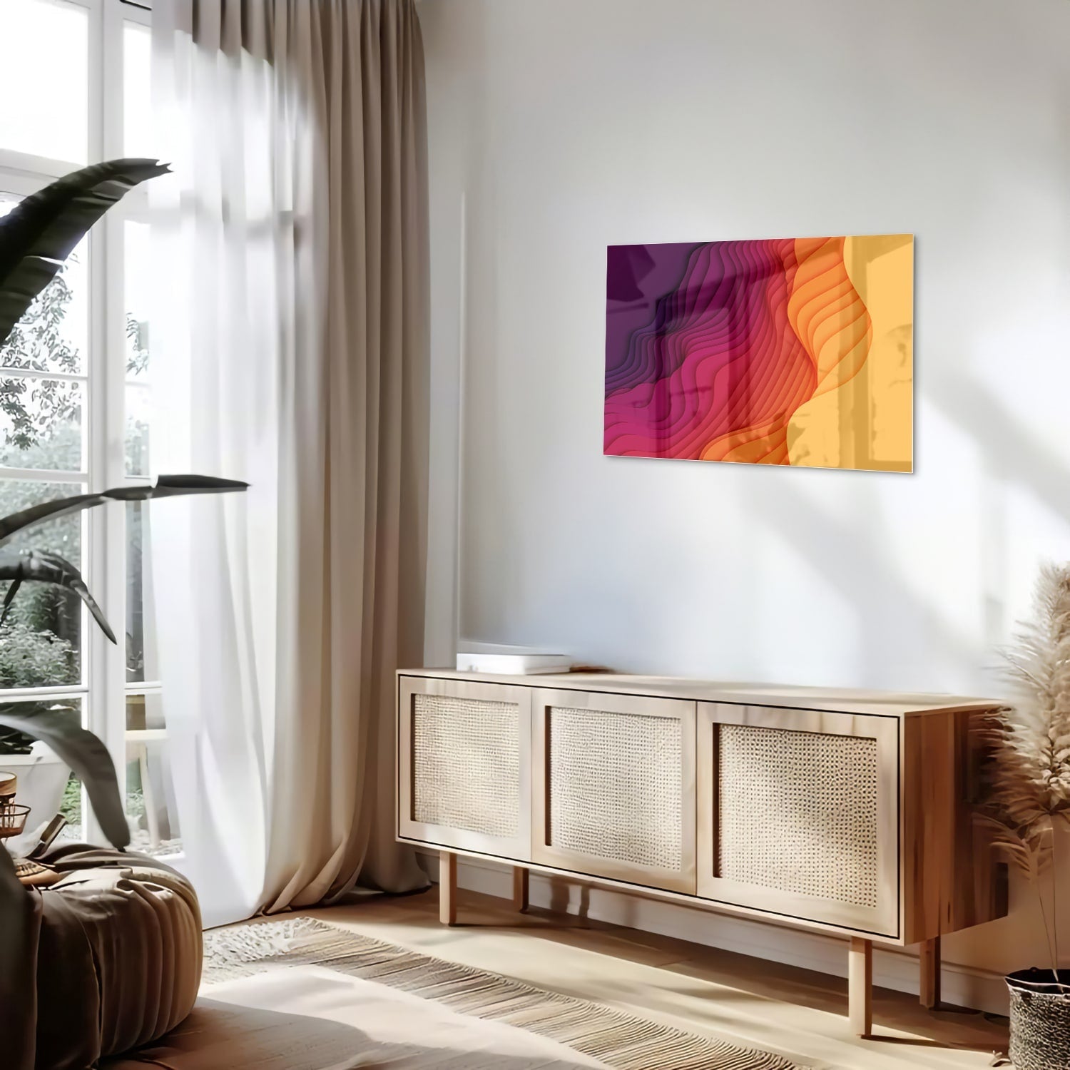 Abstraktes Glasbild mit leuchtenden Farben – Glasbild aus Sicherheitsglas, Größe 80x30