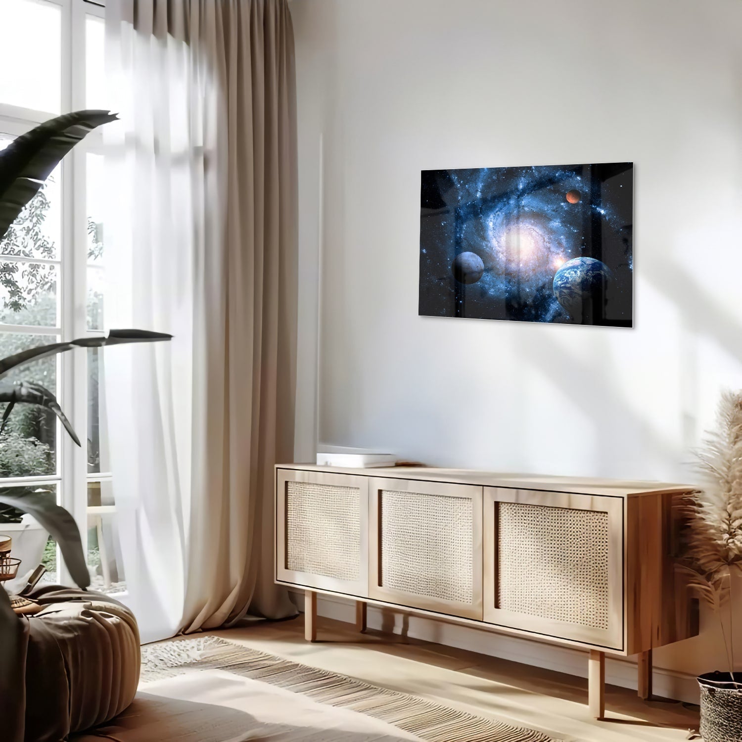Glasbild mit Weltall und Planeten – Glasbild aus Sicherheitsglas, Größe 80x30