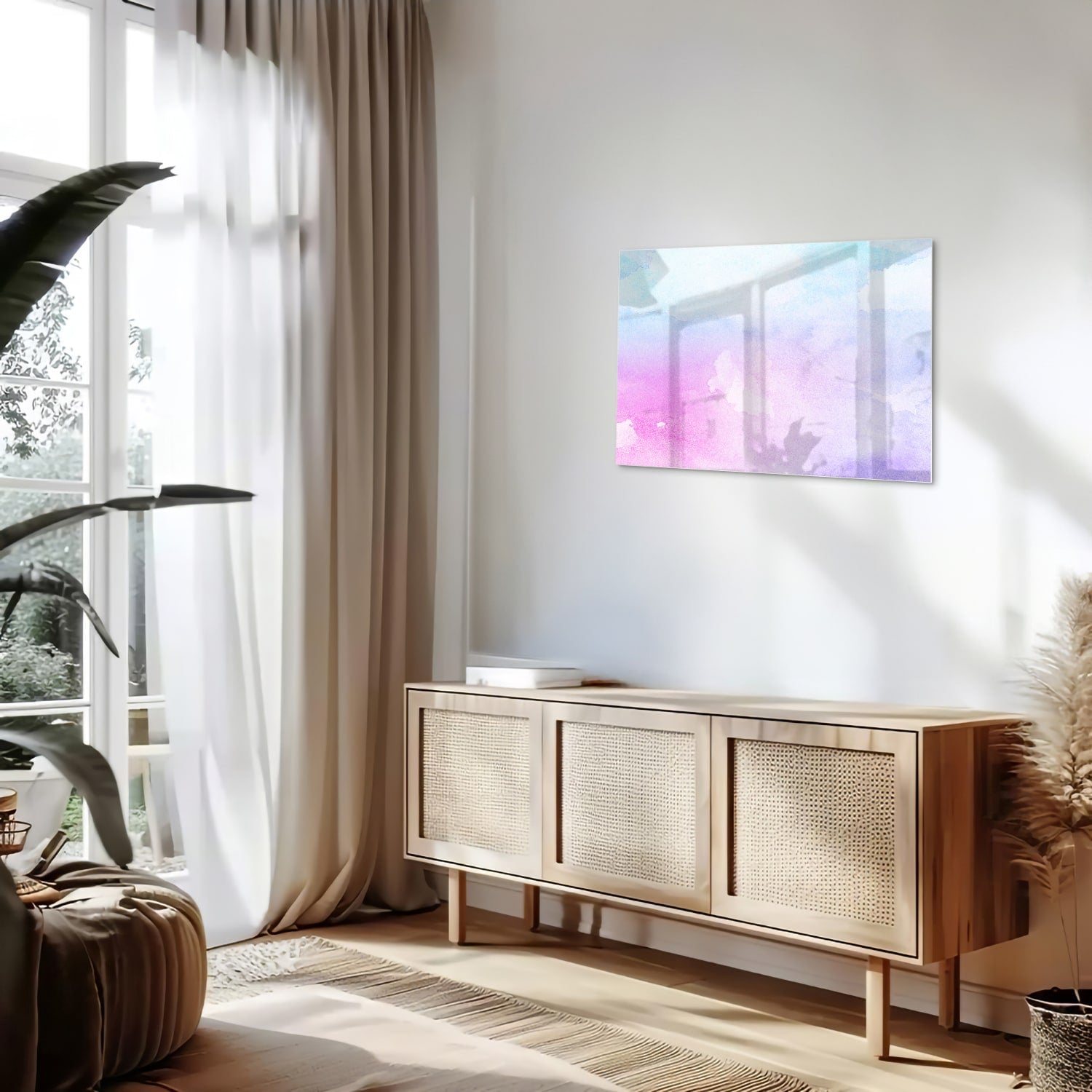 Raffiniertes Glasbild mit violetten Farbtönen – Glasbild aus Sicherheitsglas, Größe 80x30