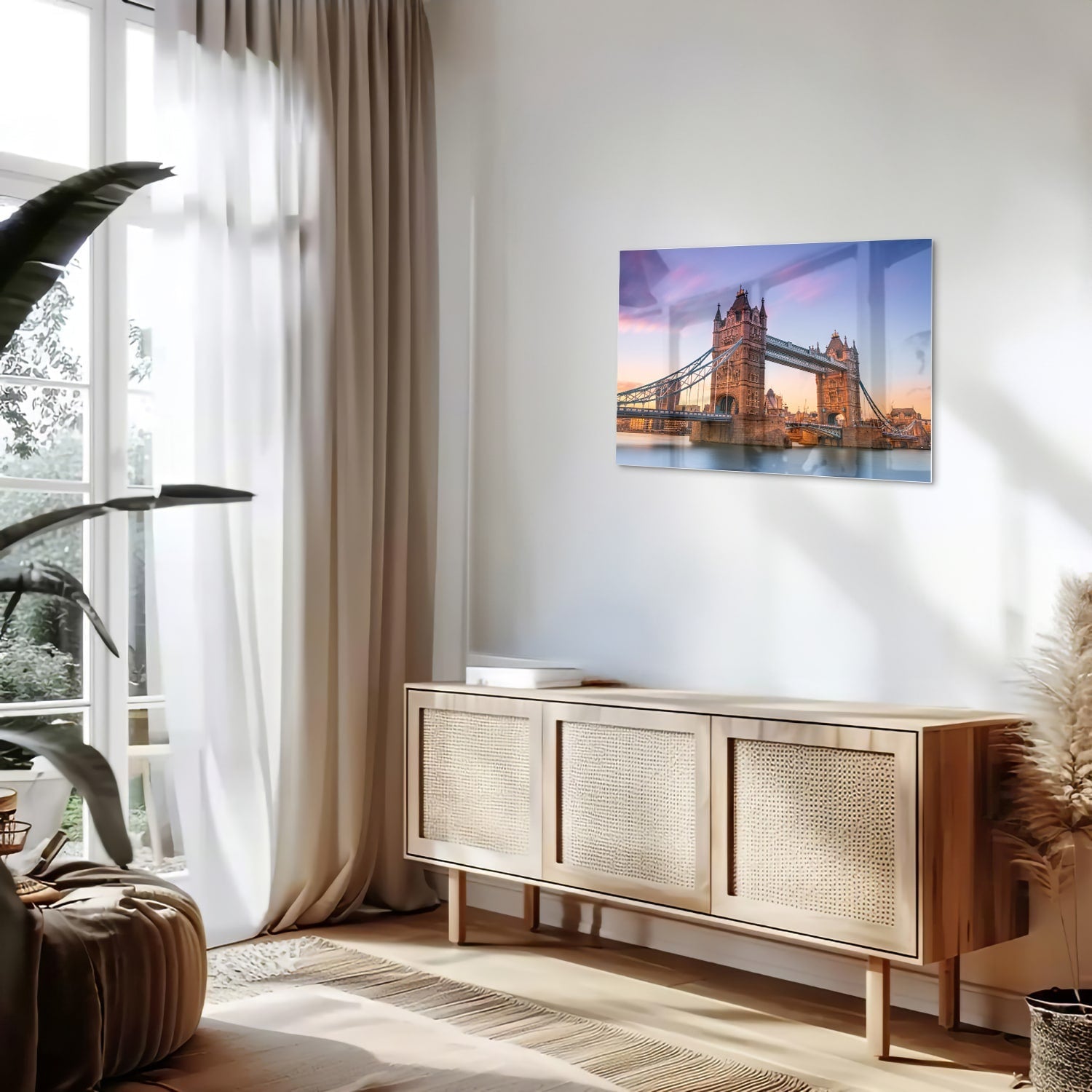 Glasbild mit der Tower Bridge in London – Glasbild aus Sicherheitsglas, Größe 80x30