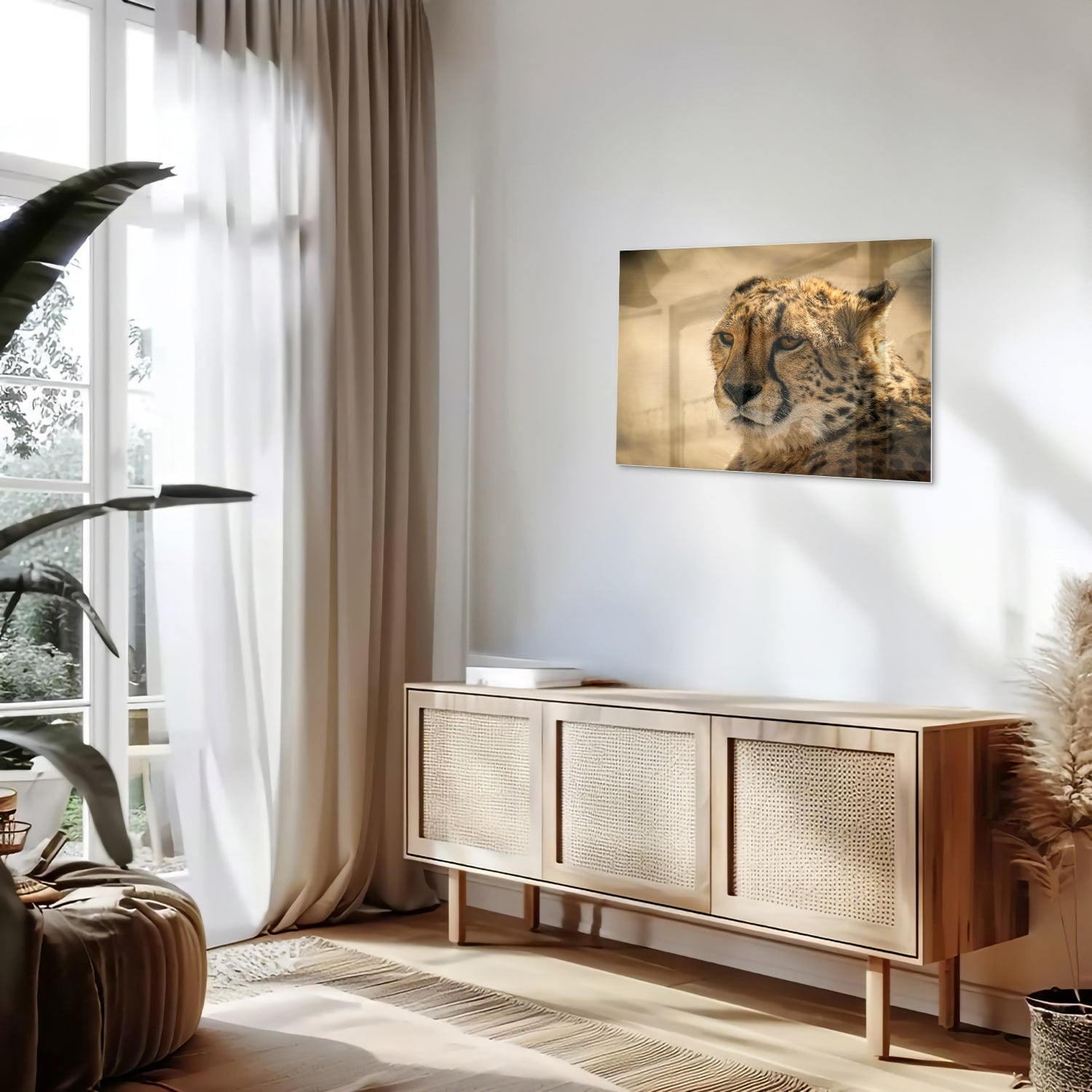 Elegantes Glasbild mit einem Leoparden – Glasbild aus Sicherheitsglas, Größe 80x30