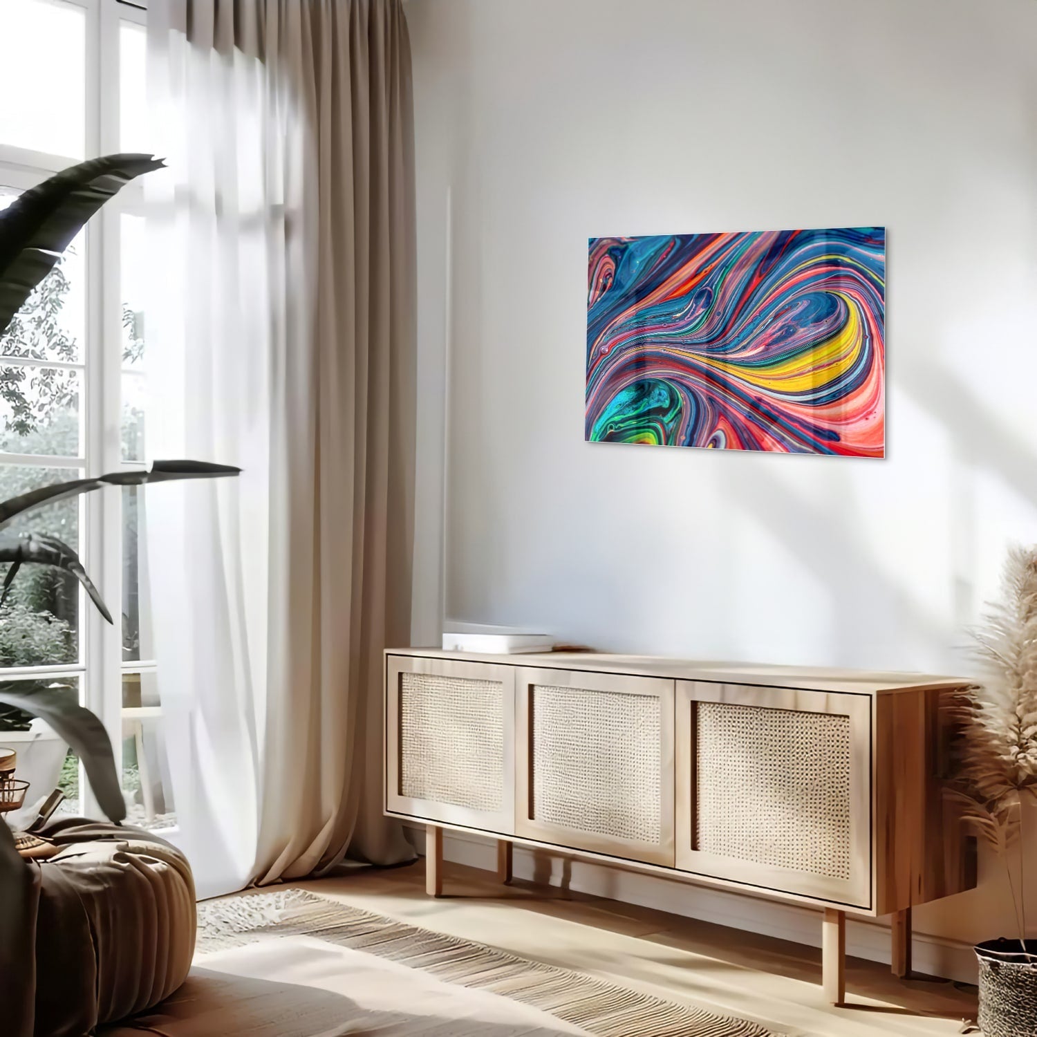 Farbenfrohes abstraktes Glasbild für ein modernes Interieur – Glasbild aus Sicherheitsglas, Größe 80x30