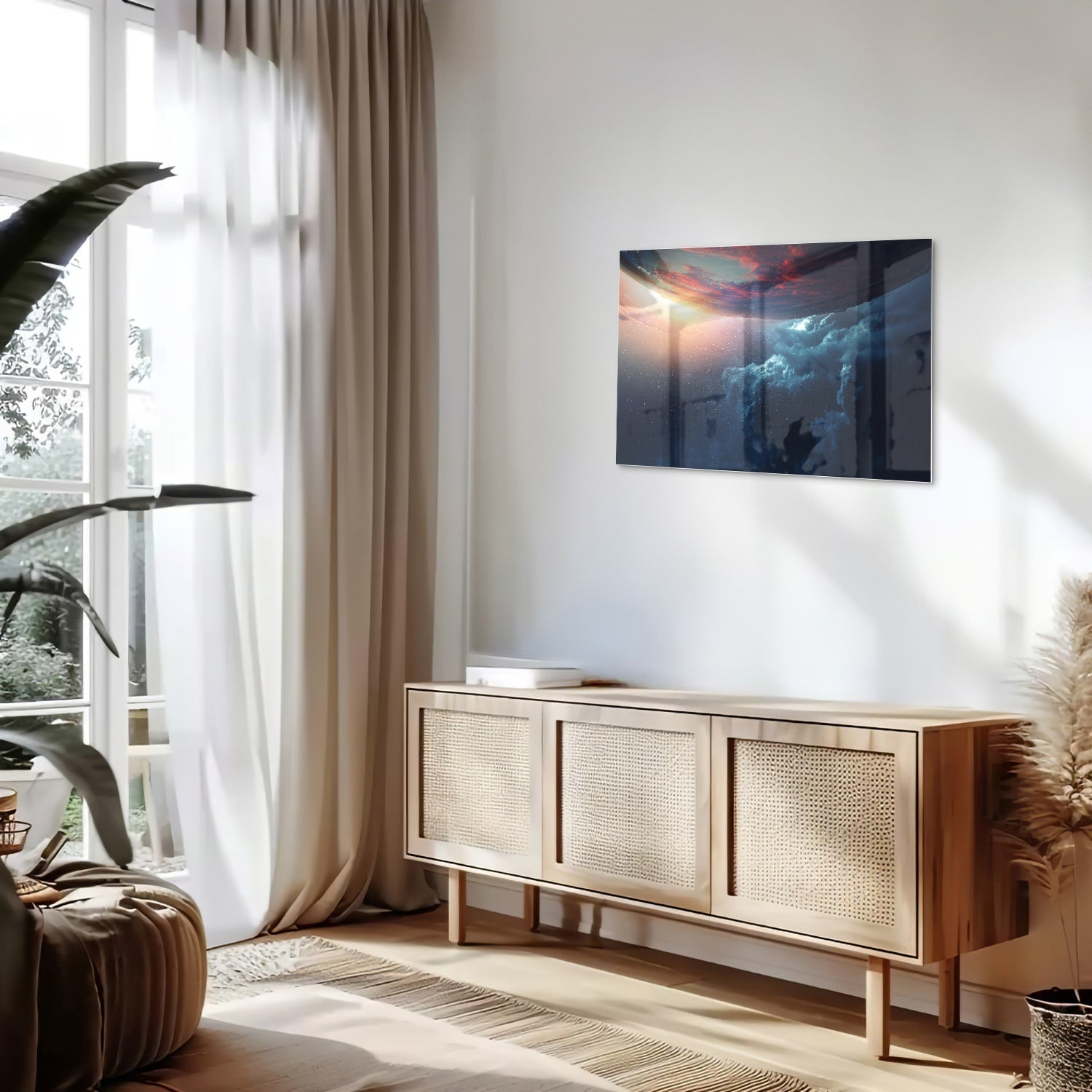 Glasbild mit kosmischem Ausblick – Glasbild aus Sicherheitsglas, Größe 80x30