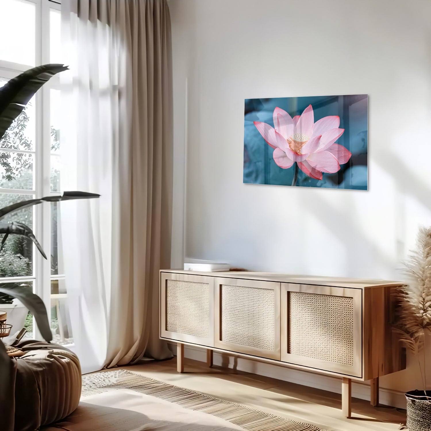 Wunderschönes Glasbild mit rosa Lotus – Glasbild aus Sicherheitsglas, Größe 80x30