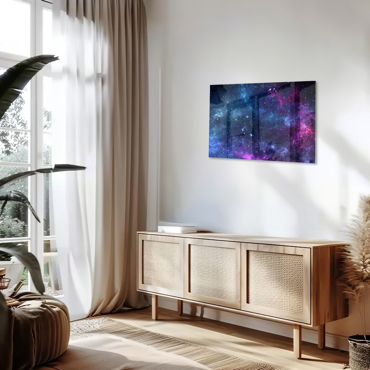 Magisches Glasbild mit dem Universum – Glasbild aus Sicherheitsglas, Größe 80x30