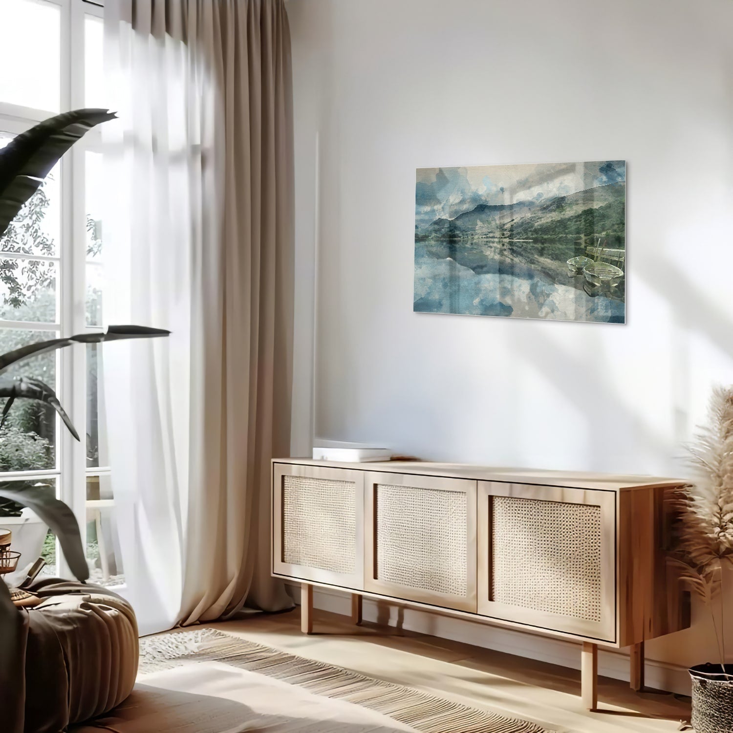 Glasbild mit einer ruhigen Landschaft – Glasbild aus Sicherheitsglas, Größe 80x30