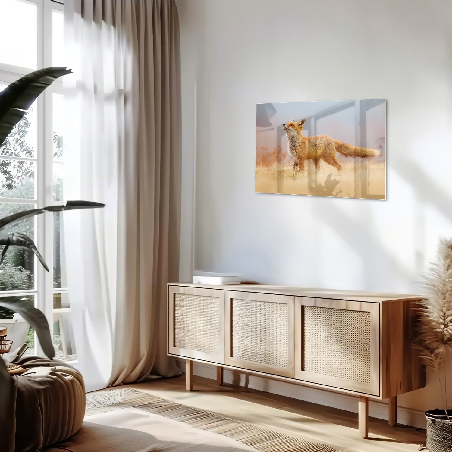 Stilvolles Glasbild mit einem Fuchs in der Natur – Glasbild aus Sicherheitsglas, Größe 80x30