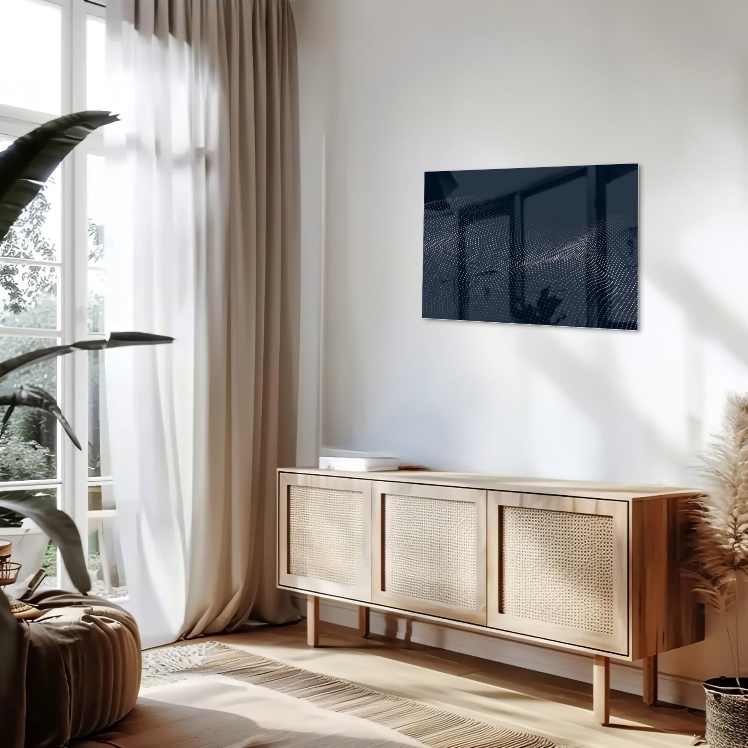 Modernes Glasbild in Tiefblau – Glasbild aus Sicherheitsglas, Größe 80x30