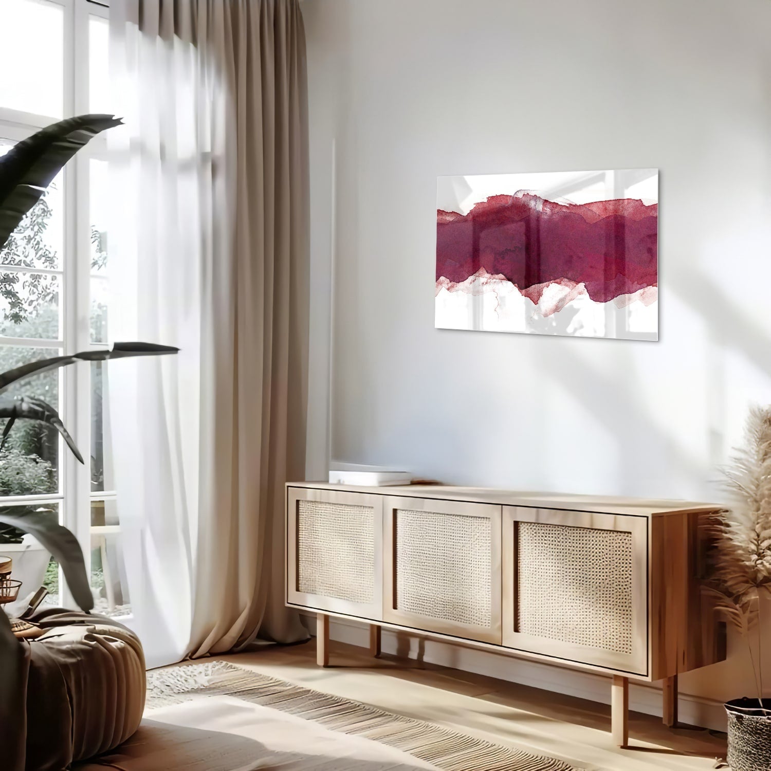 Abstraktes Glasbild in Tiefrot – Glasbild aus Sicherheitsglas, Größe 80x30