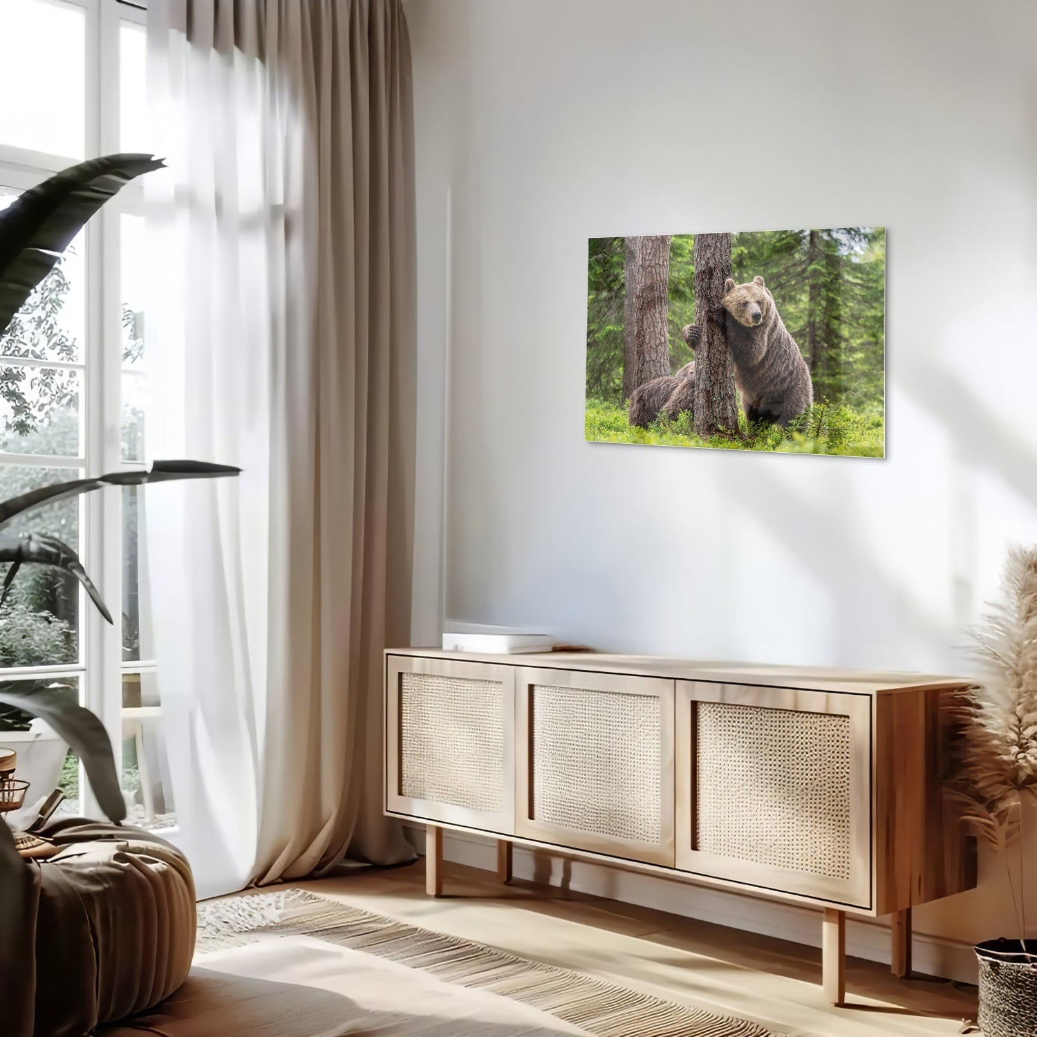 Glasbild mit beeindruckenden Grizzlybären in der Wildnis – Glasbild aus Sicherheitsglas, Größe 80x30