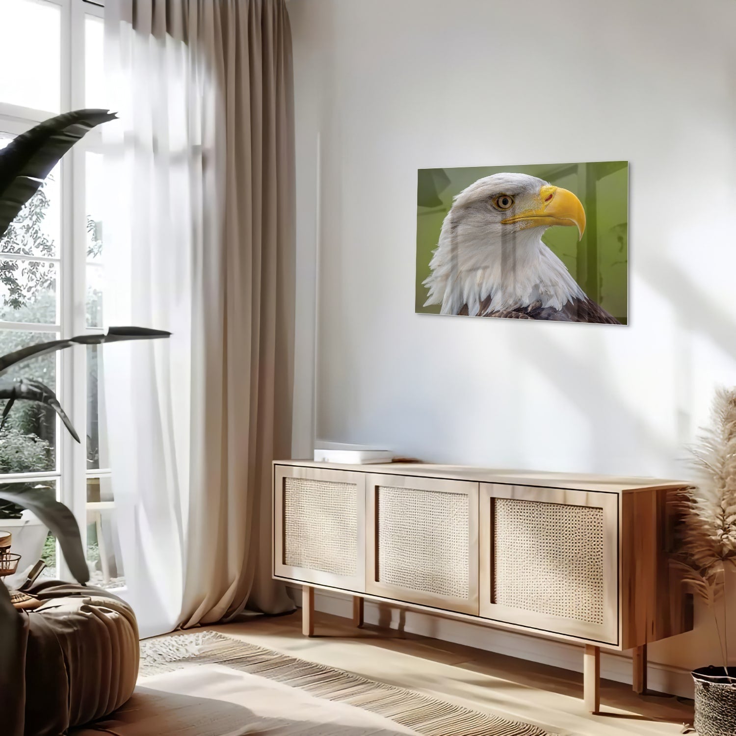 Glasbild mit majestätischem amerikanischen Weißkopfseeadler – Glasbild aus Sicherheitsglas, Größe 80x30
