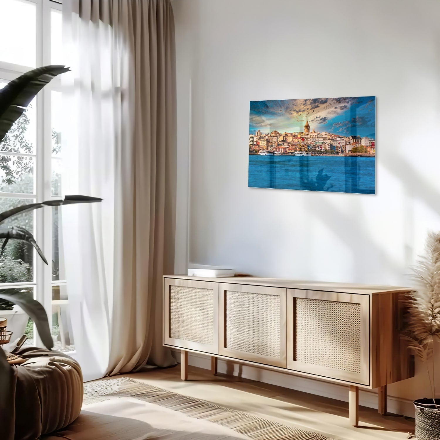 Glasbild – Stadt am See – Glasbild aus Sicherheitsglas, Größe 80x30