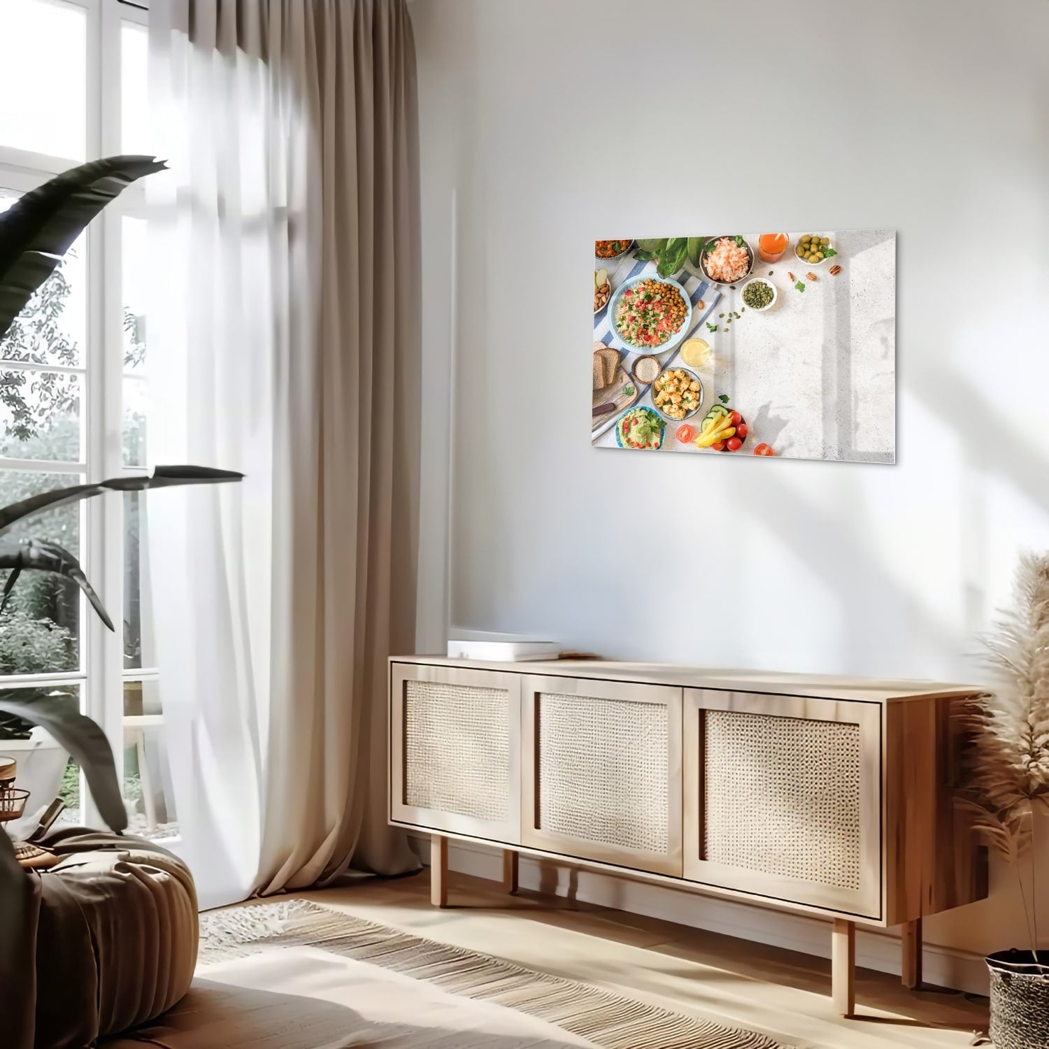Farbenfrohes Glasbild mit frischen Speisen – Glasbild aus Sicherheitsglas, Größe 80x30