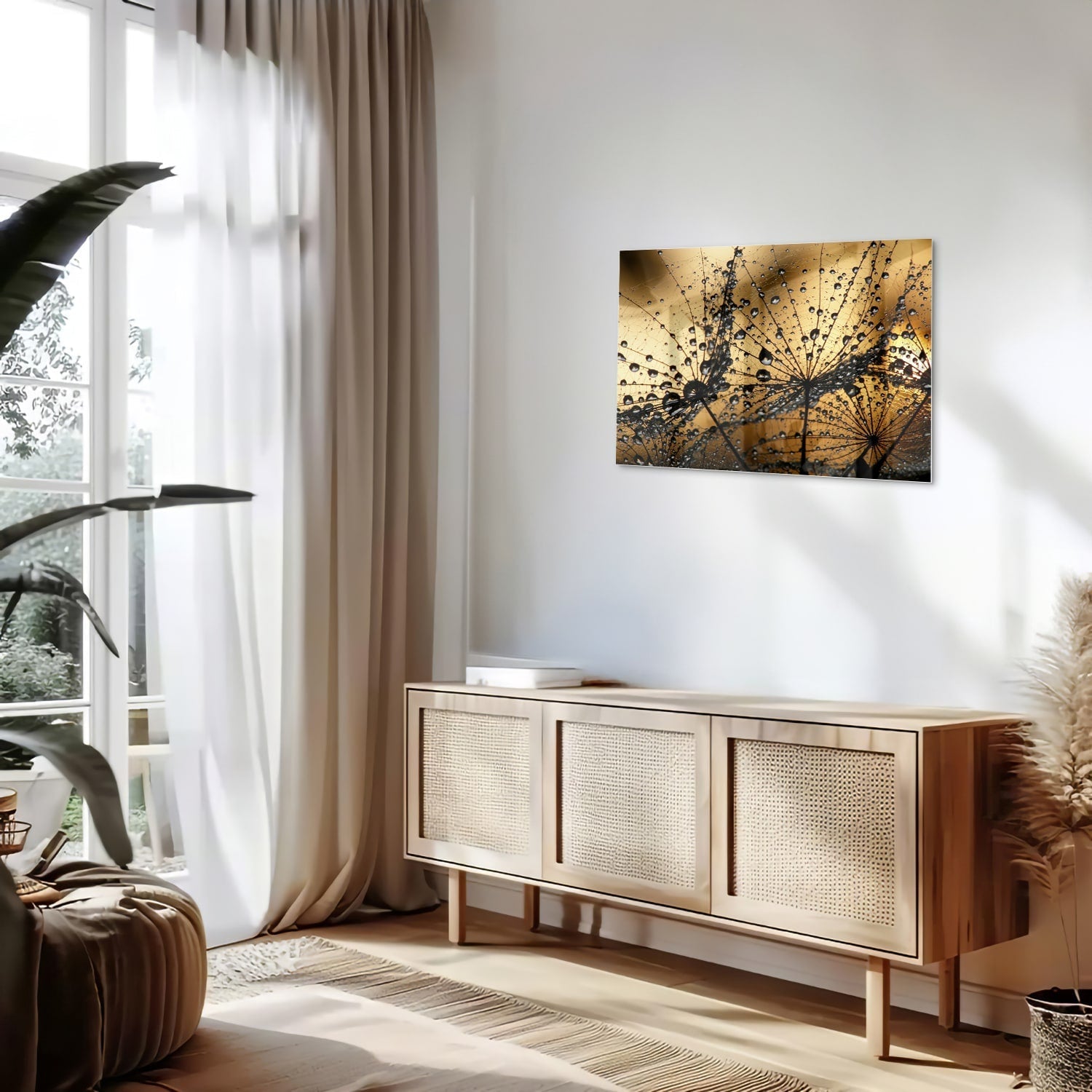 Glasbild mit goldenen Wassertropfen – Glasbild aus Sicherheitsglas, Größe 80x30