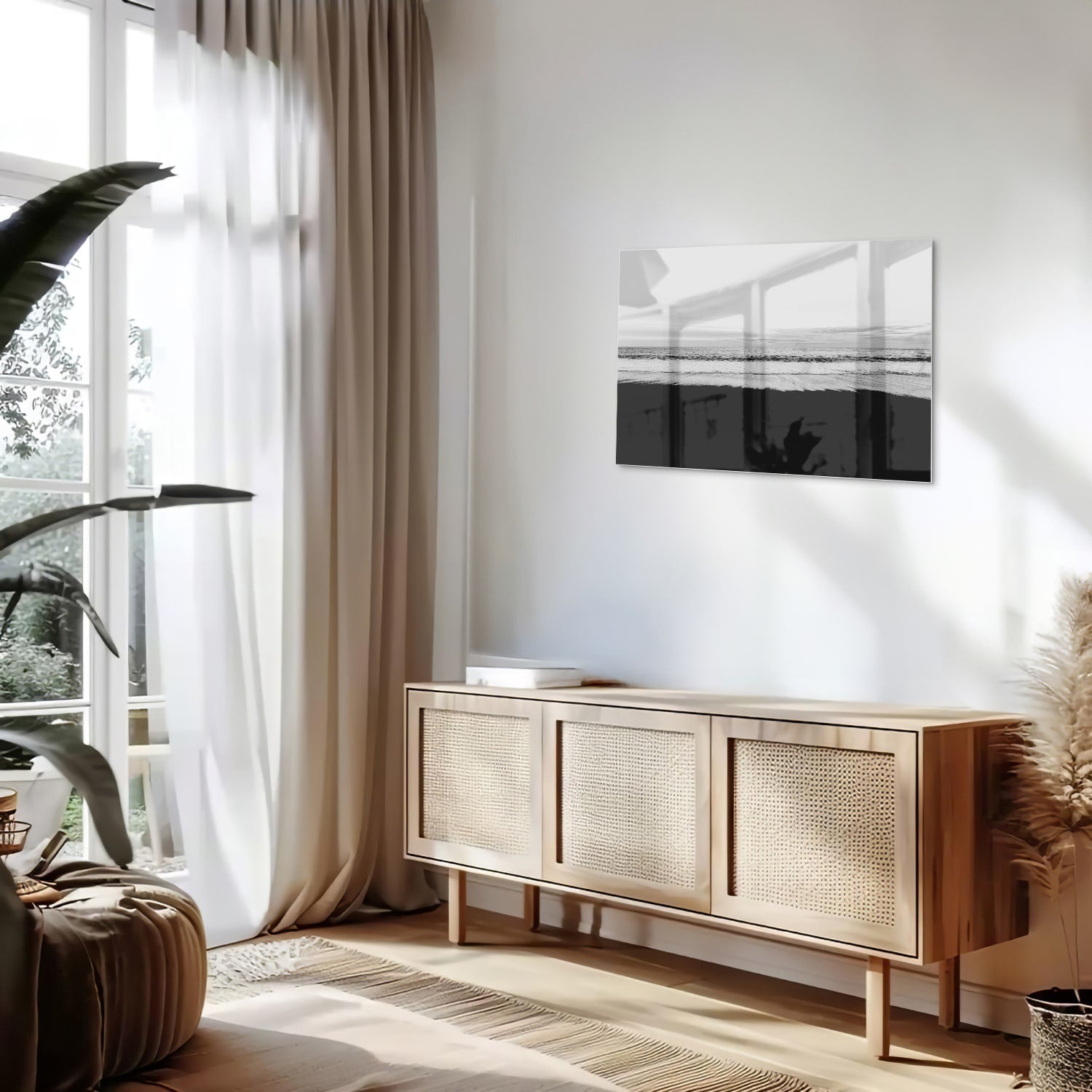 Minimalistisches Schwarz-Weiß-Glasbild – Glasbild aus Sicherheitsglas, Größe 80x30